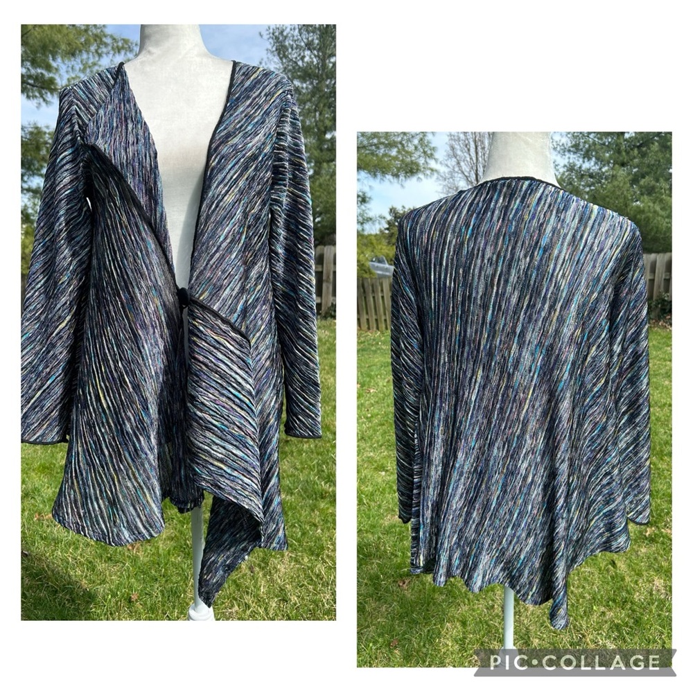 Vintage Lee Andersen Blue Purple Tonal Knit Asymmetric Cardigan Art to Wear XS S